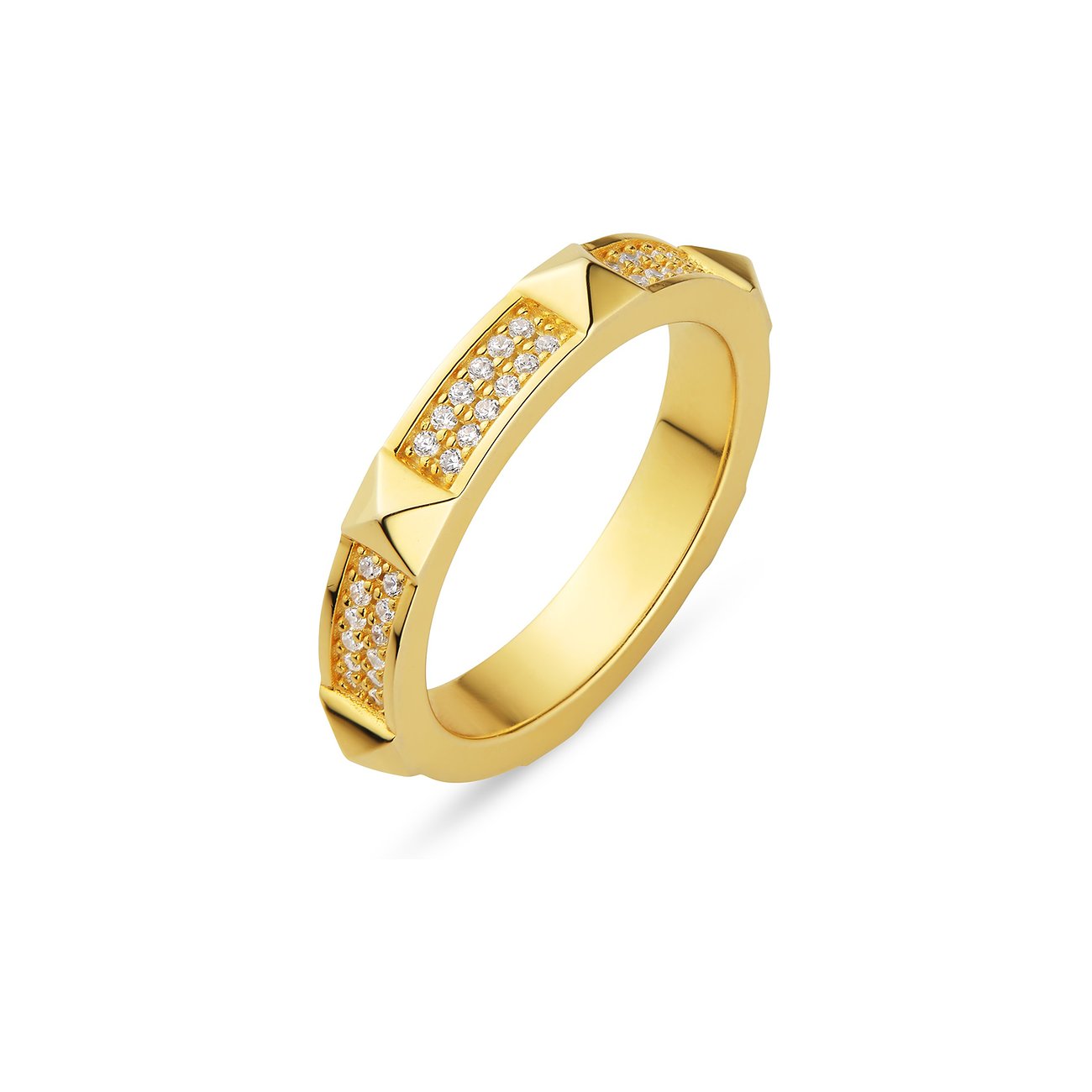 JETTE Ring aus recyceltem Silber mit vergoldeter Oberfläche, besetzt mit funkelnden Zirkonia-Farbsteinen.