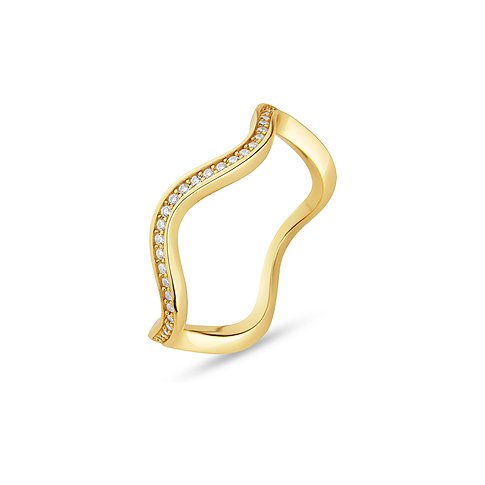 JETTE Ring aus 925 recyceltem Silber mit Zirkonia, wellenförmiges Design.