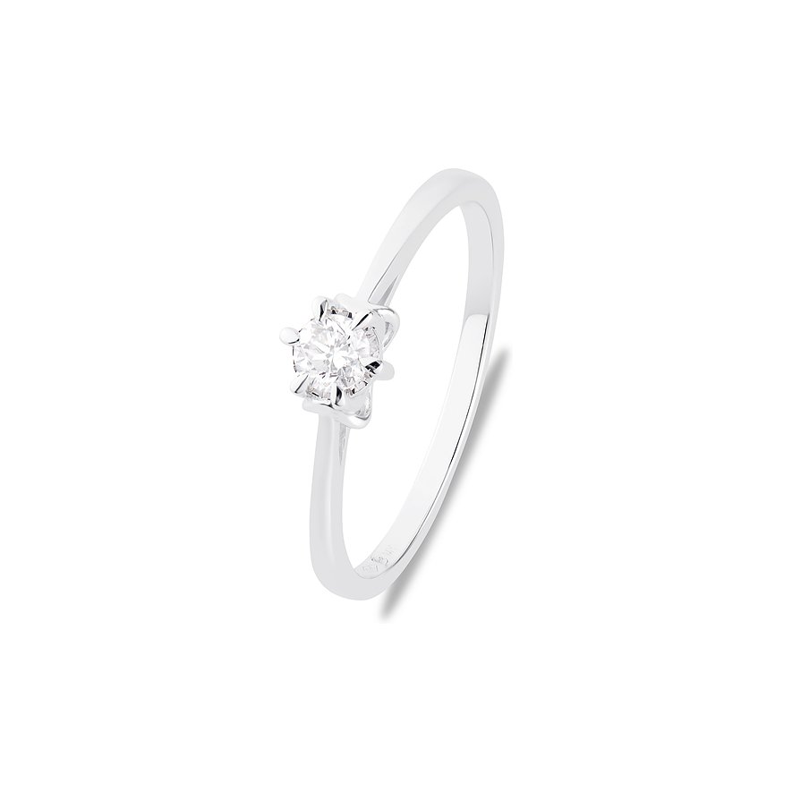 Ein funkelnder CHRIST Ring aus glänzendem 585er Weißgold, besetzt mit einem zentrierten, runden Diamanten.