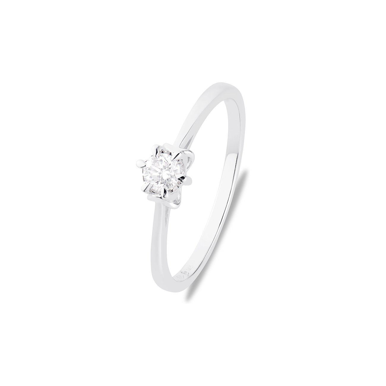 Ein funkelnder CHRIST Ring aus glänzendem 585er Weißgold, besetzt mit einem zentrierten, runden Diamanten.