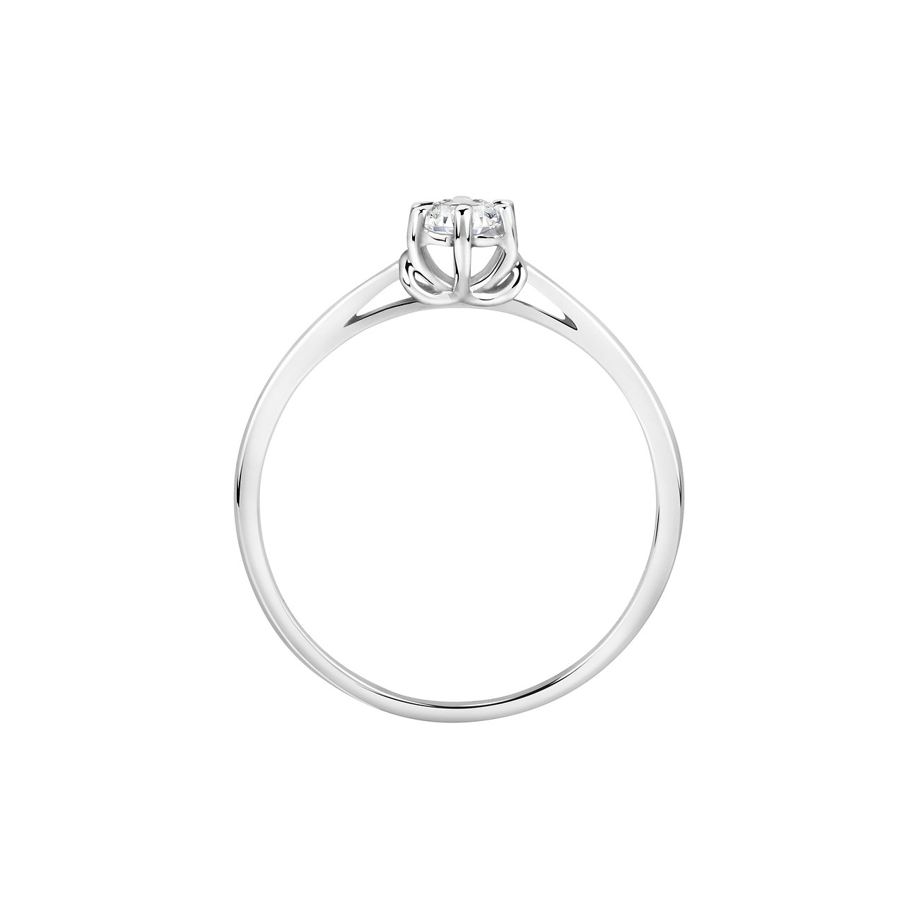 CHRIST Ring aus 585 Weißgold mit einem zentral gefassten Diamanten in Detailansicht, seitlich fotografiert.