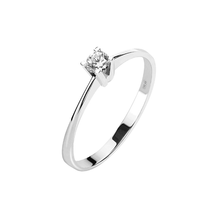 CHRIST Ring aus 585 Weißgold mit einem glitzernden Diamanten, der in vier Krallen gefasst ist, im Vordergrund.