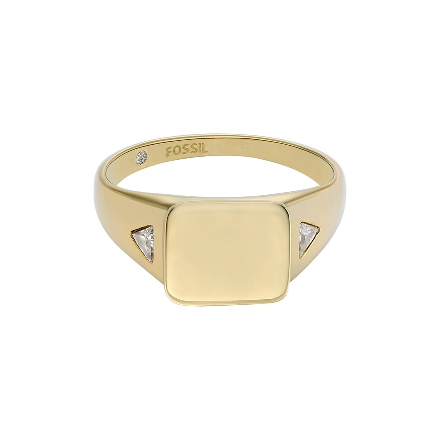 Fossil Ring aus Edelstahl mit Dreieckssteinen.