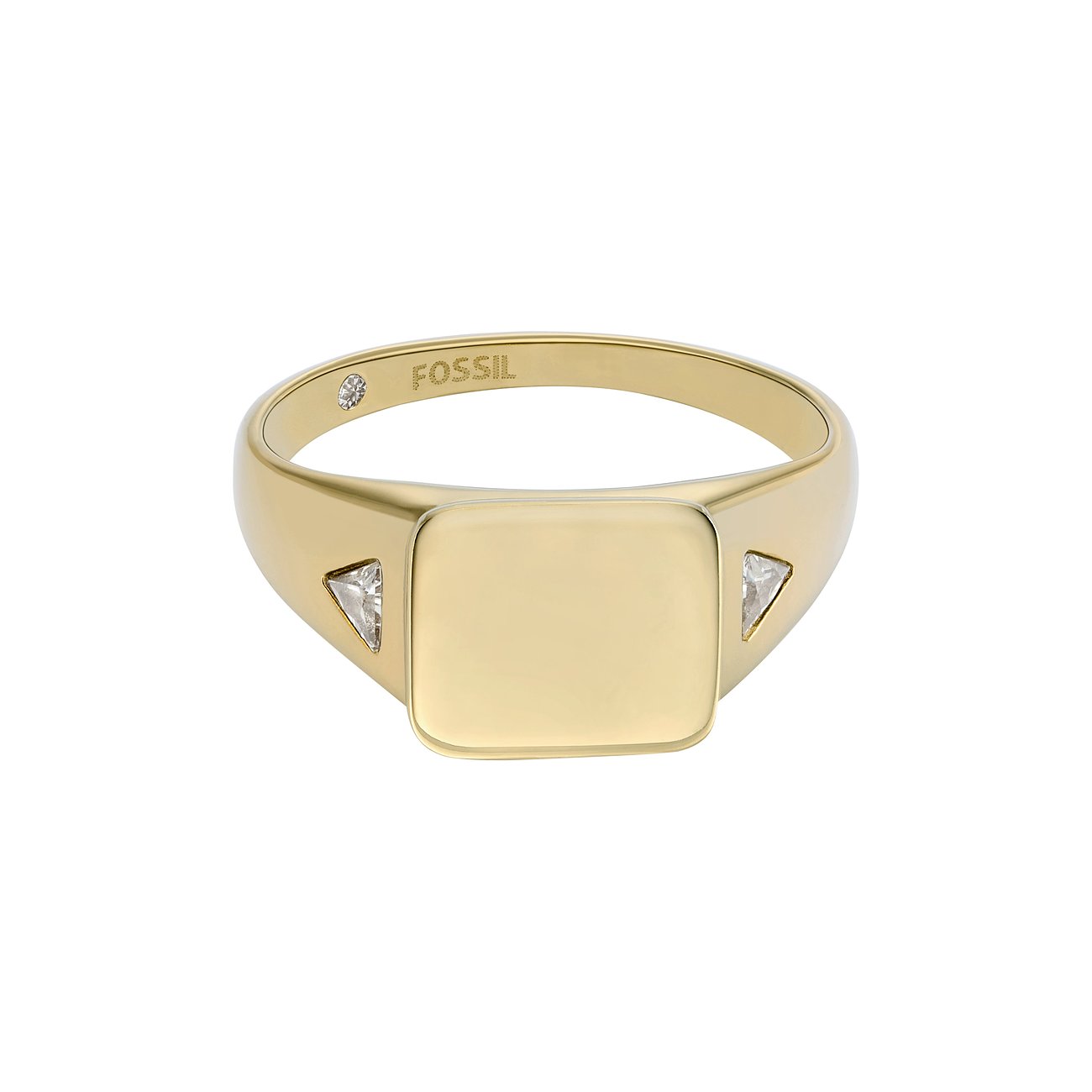 Fossil Ring aus Edelstahl mit Dreieckssteinen.