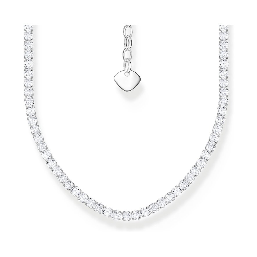 Thomas Sabo Halskette aus glänzendem 925er Silber, besetzt mit funkelnden Zirkonia-Steinen, mit kleinem Anhängerverschluss.