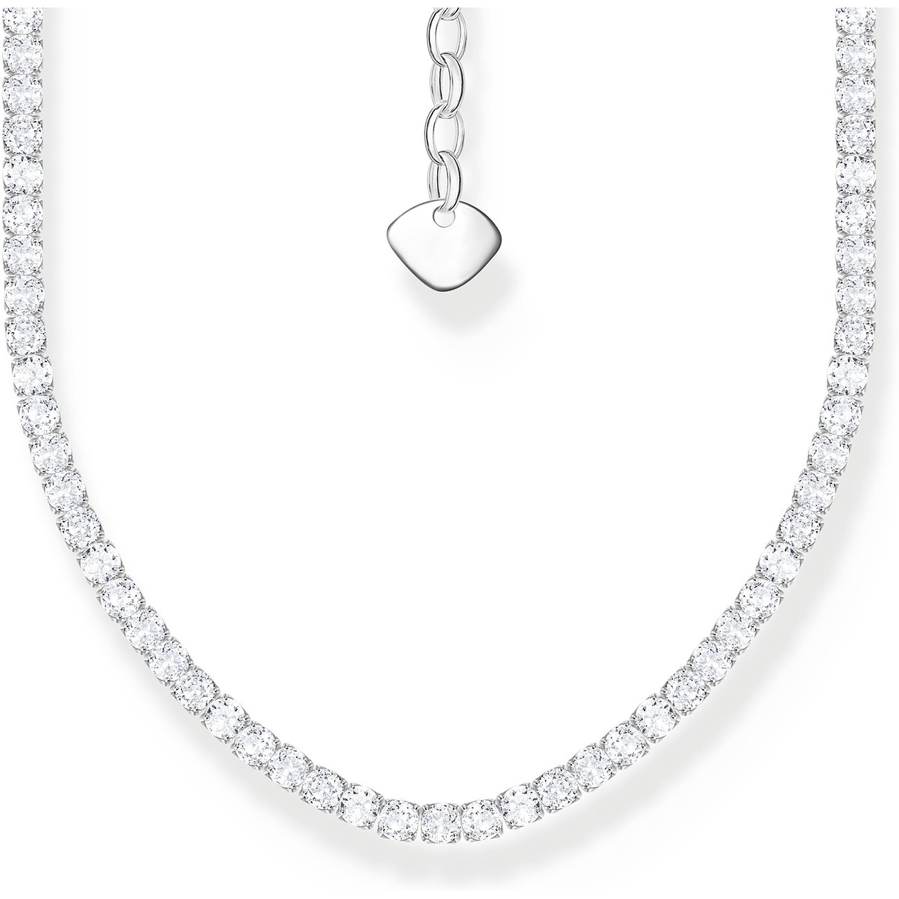 Thomas Sabo Halskette aus glänzendem 925er Silber, besetzt mit funkelnden Zirkonia-Steinen, mit kleinem Anhängerverschluss.