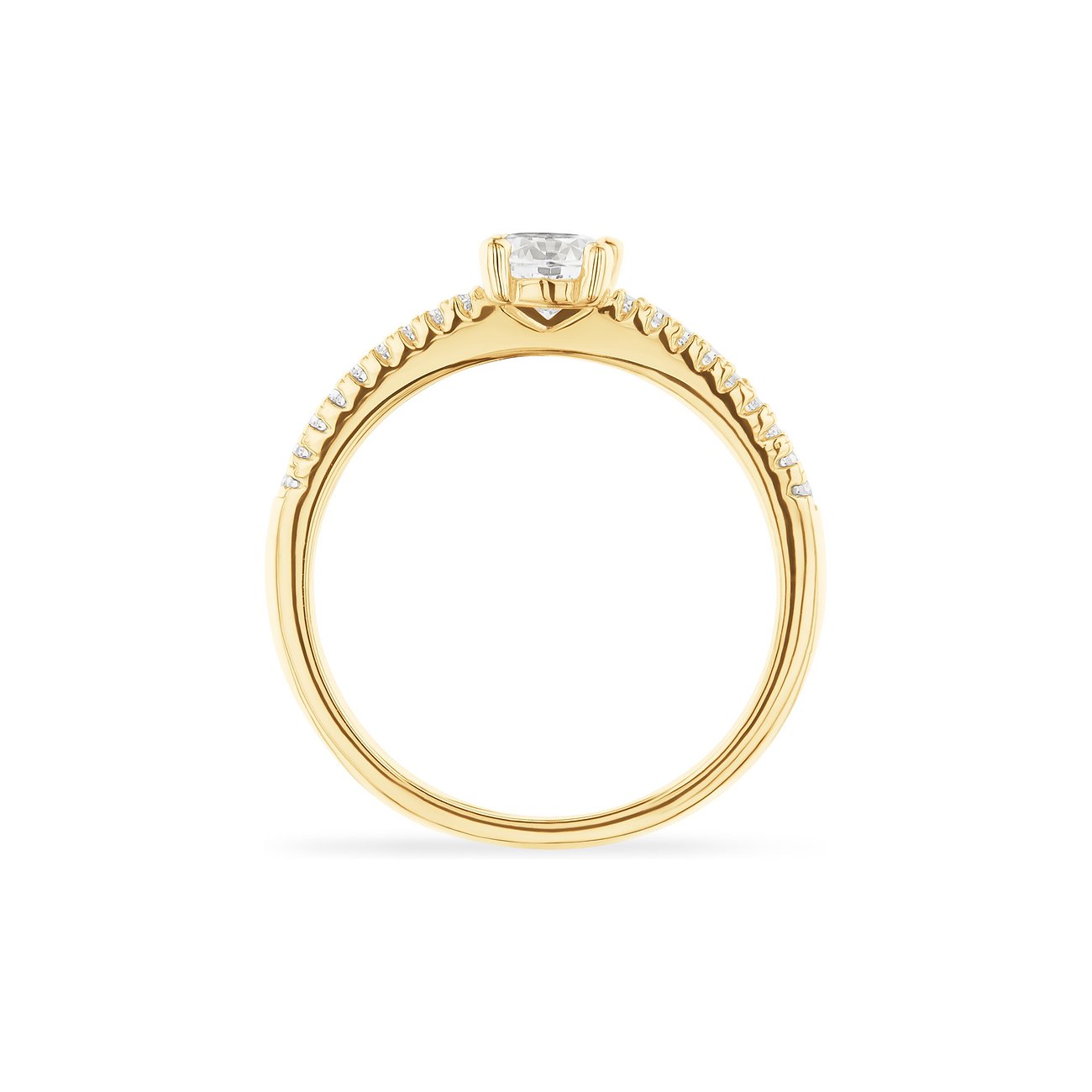 CHRIST Ring aus goldfarbenem 925er Silber mit einem zentralen Zirkonia und kleineren Zirkonia an den Ringseiten.