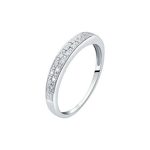 CHRIST Ring aus 585 Weißgold mit glänzenden Diamanten in zwei Reihen, von schräg oben vor weißem Hintergrund.
