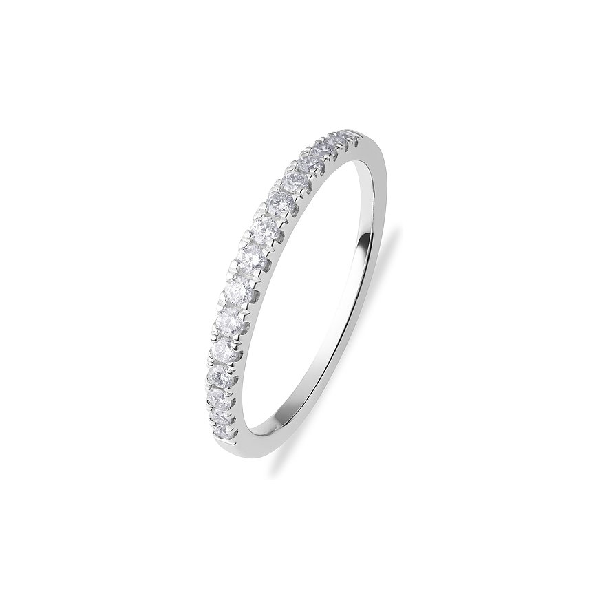 CHRIST Ring aus 585er Weißgold, besetzt mit einer Reihe funkelnder Diamanten, seitlich von oben fotografiert.