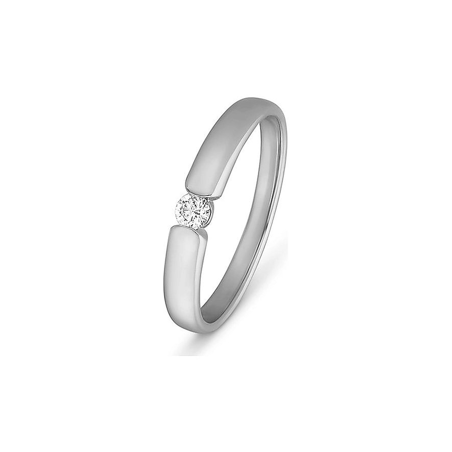CHRIST 585 Weißgold-Ring mit einem runden Diamanten in der Mitte, vertikal platziert.