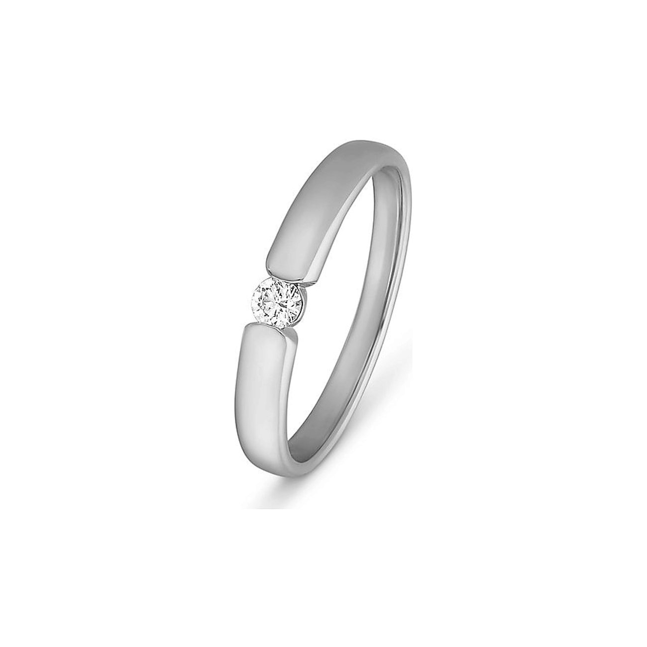 CHRIST 585 Weißgold-Ring mit einem runden Diamanten in der Mitte, vertikal platziert.