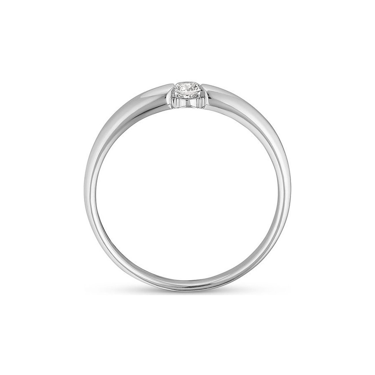CHRIST Ring aus 585er Weißgold mit einem mittig eingelassenen, runden Diamanten in Frontansicht.