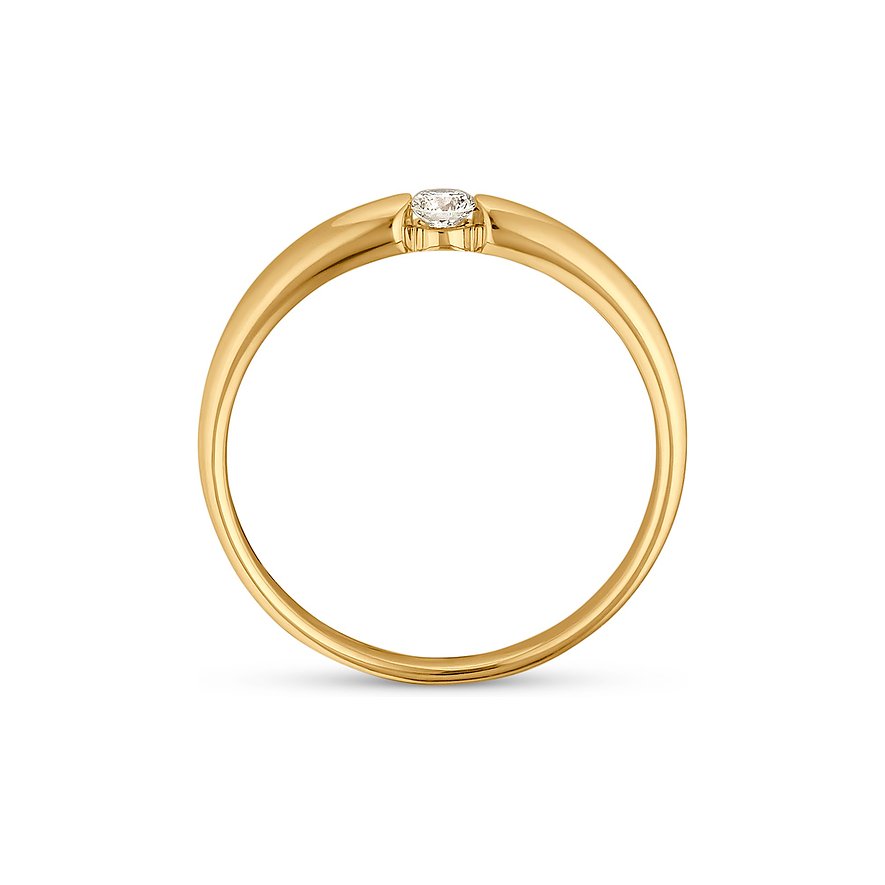 CHRIST Ring aus 585 Gelbgold mit einem Diamanten, von oben fotografiert.