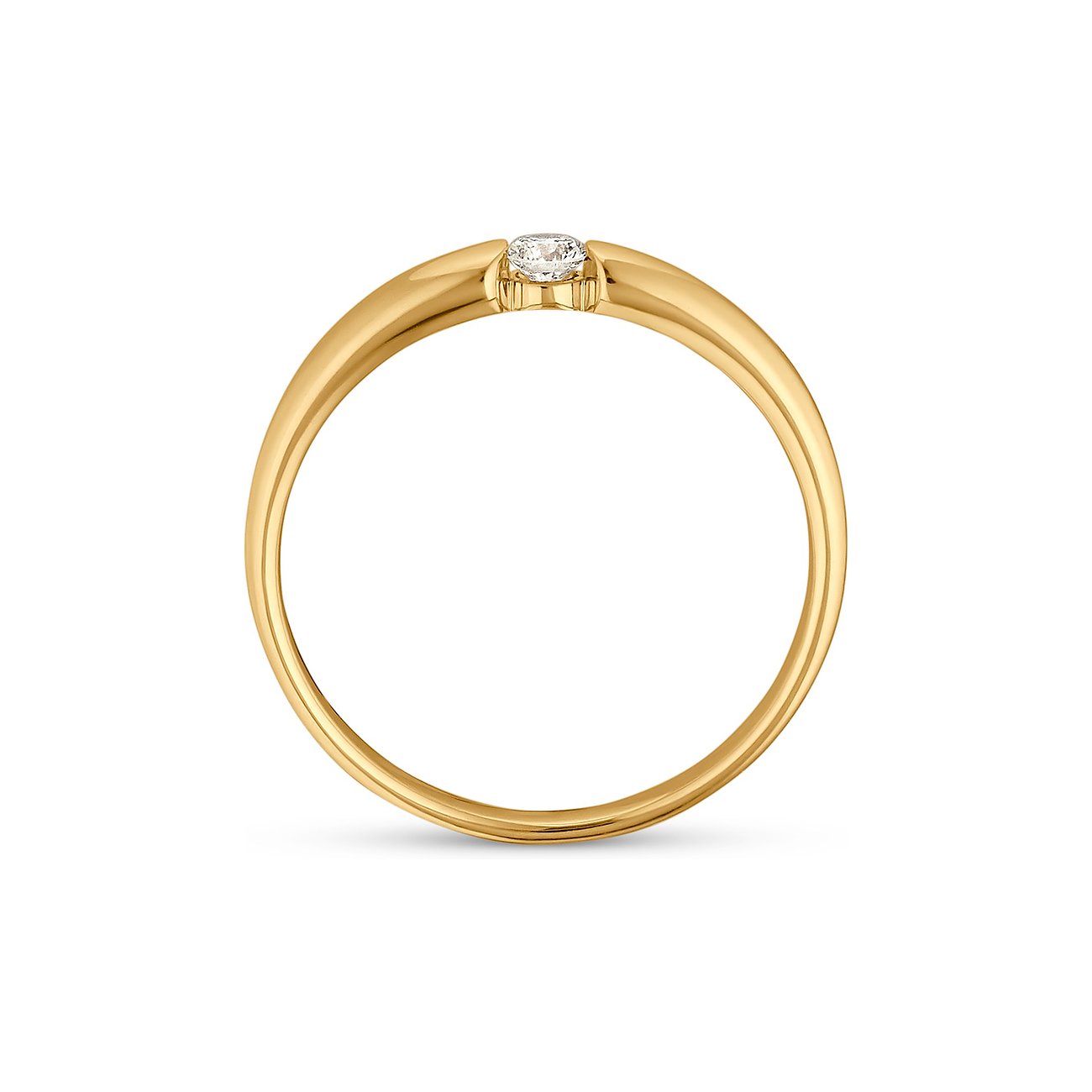 CHRIST Ring aus 585 Gelbgold mit einem Diamanten, von oben fotografiert.