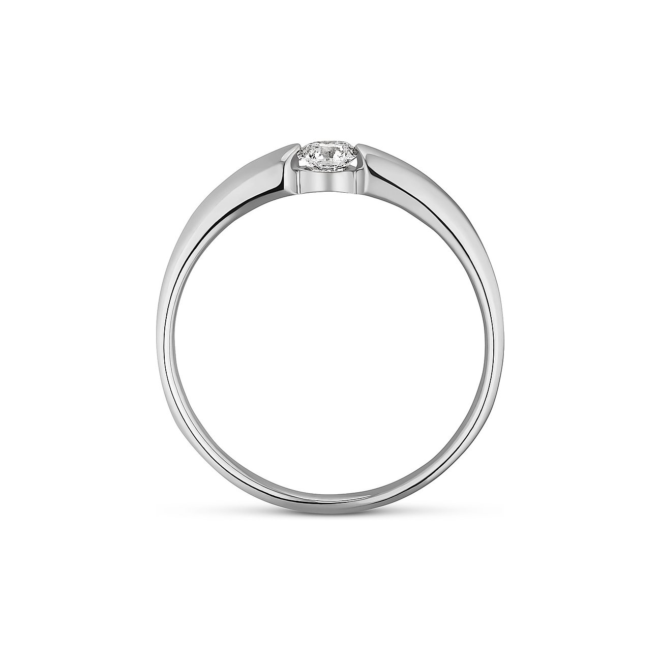 CHRIST Ring aus 585 Weißgold mit einem mittig eingelassenen runden Diamanten, Seitenansicht.