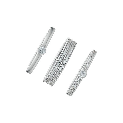 JETTE Ring aus rhodiniertem 925er Silber mit Zirkonia, zweireihig besetzt.