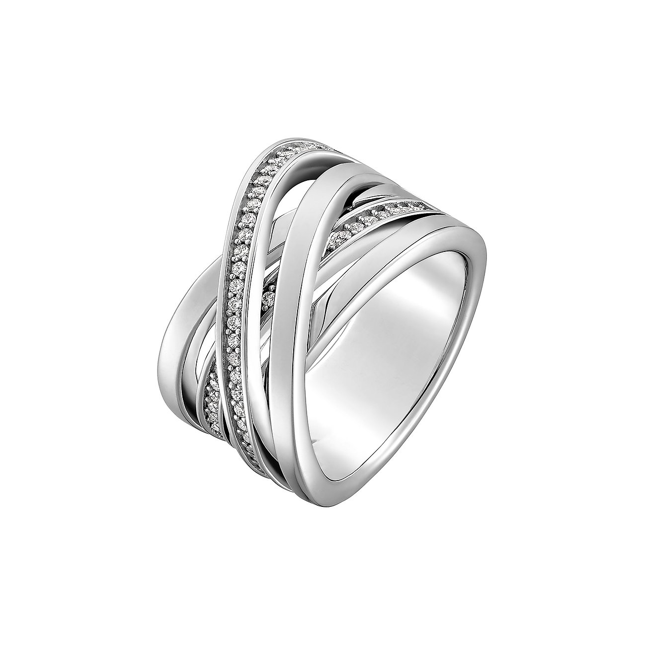 JETTE Ring aus rhodiniertem 925er Silber mit Zirkonia besetzt.