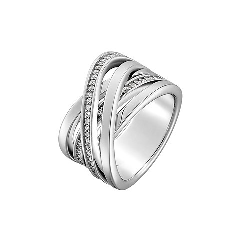 JETTE Ring aus rhodiniertem 925er Silber mit Zirkonia besetzt.