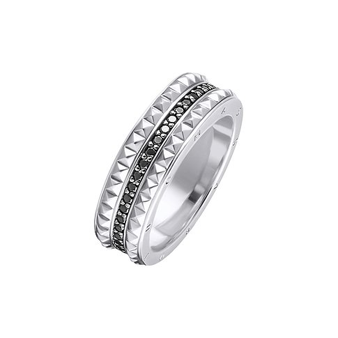 Thomas Sabo Ring aus 925er Silber mit schwarzen Zirkonia und Pyramidenschliff.