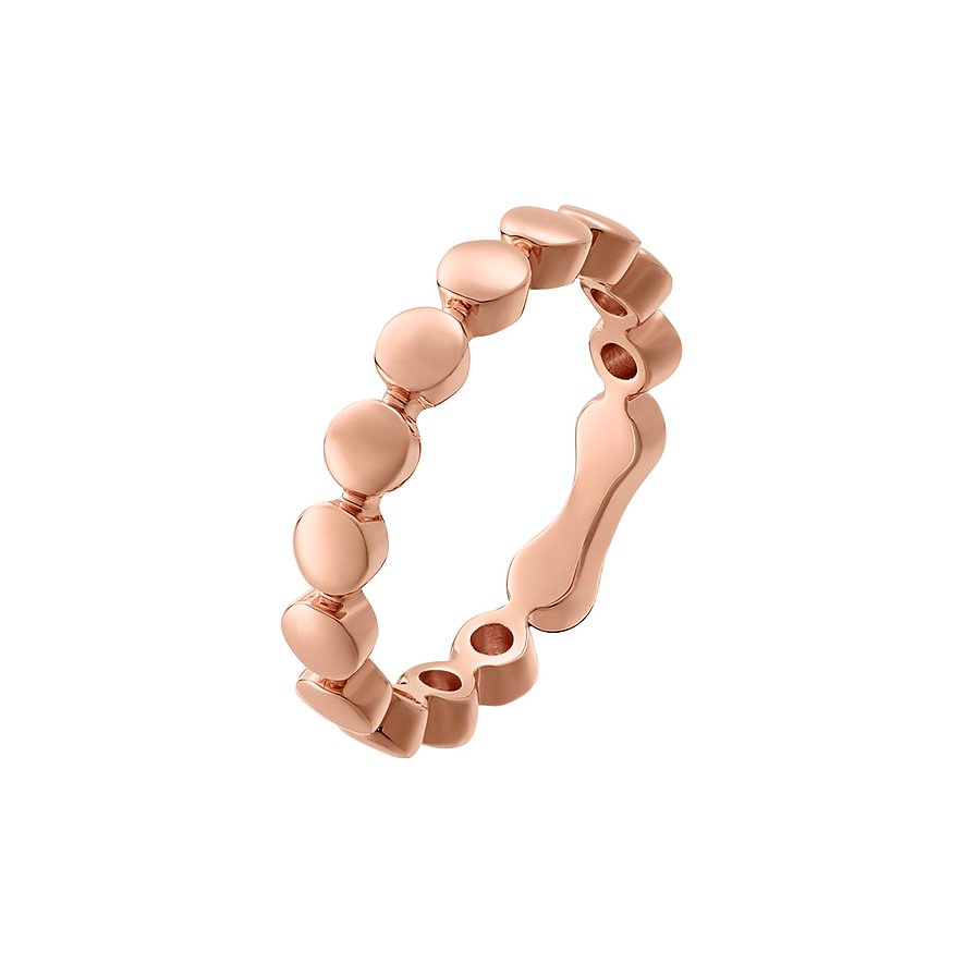 CHRIST 585er Roségold Ring, der aus einer Reihe von aneinandergereihten, runden Elementen besteht, auf weißem Hintergrund.