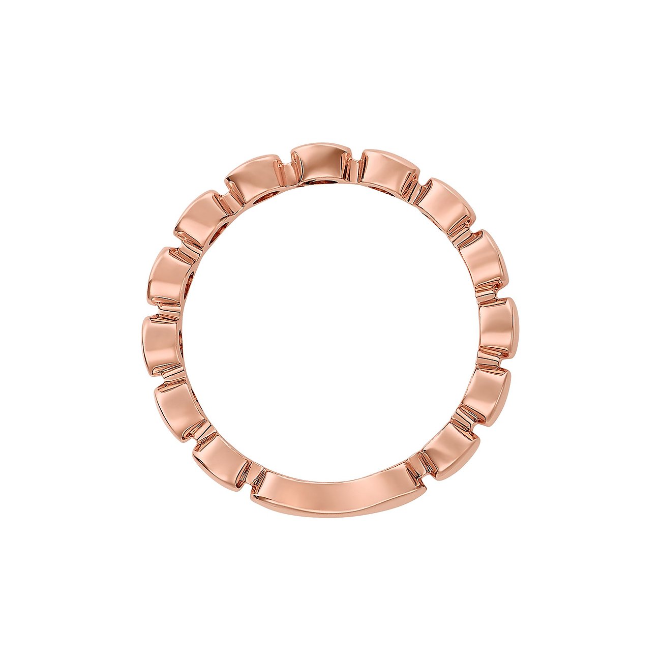 CHRIST Ring aus 585 Roségold, mit einem Teil des Rings als glattes Band und dem Rest mit versetzten Elementen.