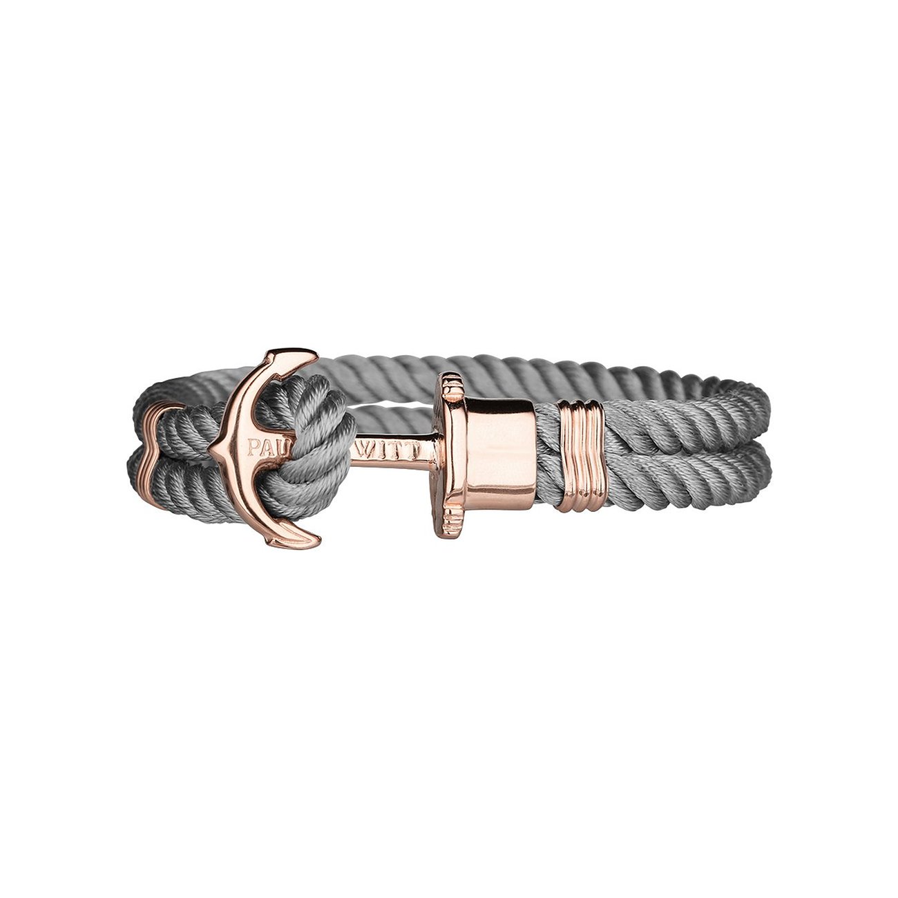 Paul Hewitt Armband aus grauem Perlon/Nylon mit roségoldfarbenem Edelstahl-Ankerverschluss.