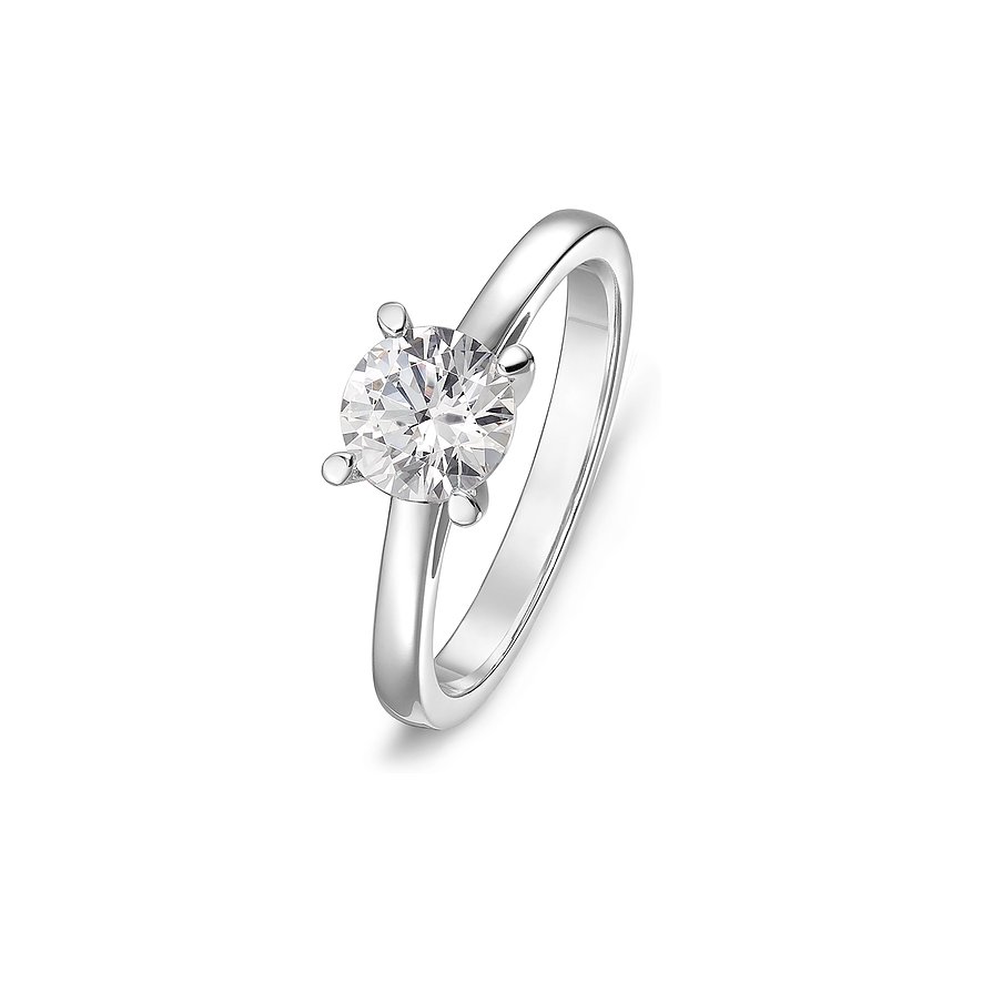 CHRIST Ring aus 750er Weißgold mit einem mittigen runden Diamanten in einer Krappenfassung.