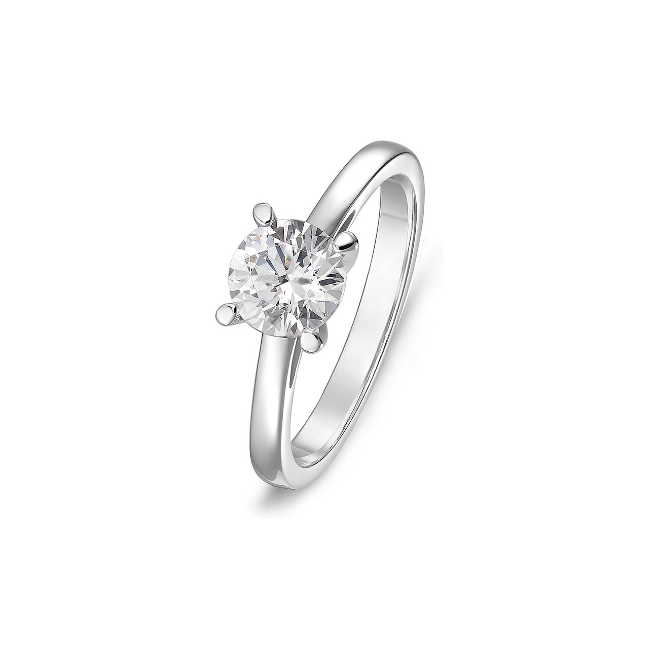 CHRIST Ring aus 750er Weißgold mit einem mittigen runden Diamanten in einer Krappenfassung.