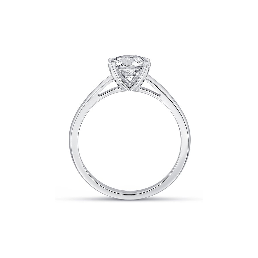 CHRIST Ring aus Weißgold mit einem mittigen runden Diamanten, von der Seite aufgenommen.