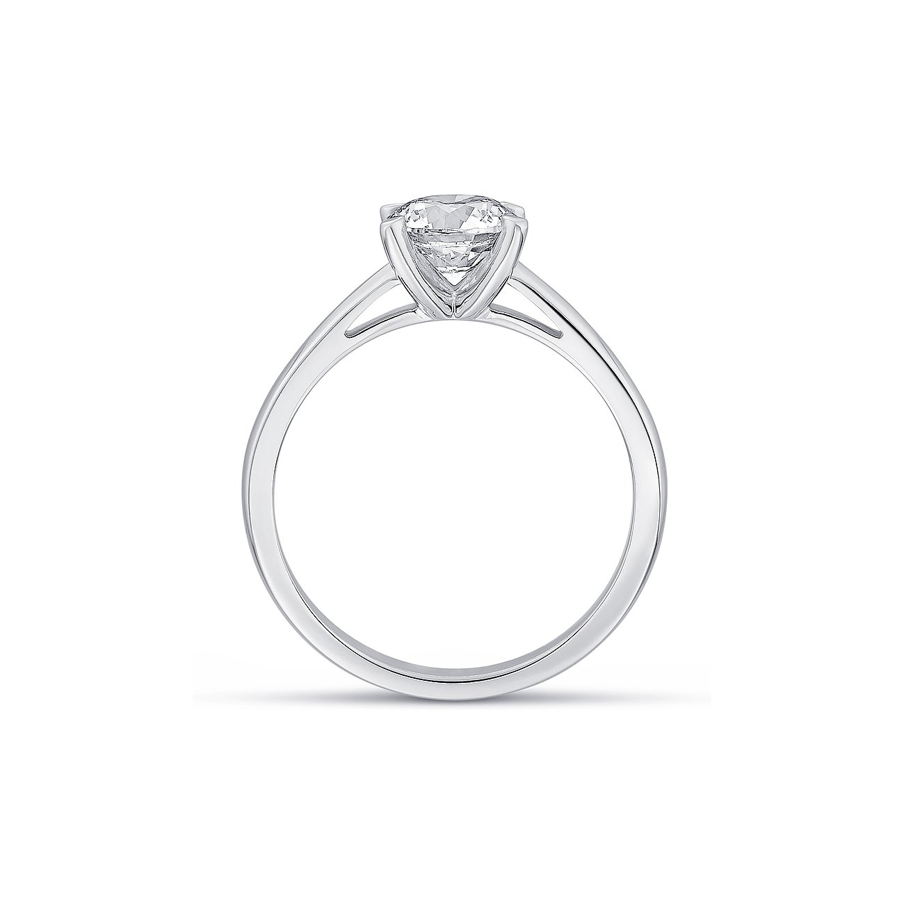 CHRIST Ring aus Weißgold mit einem mittigen runden Diamanten, von der Seite aufgenommen.
