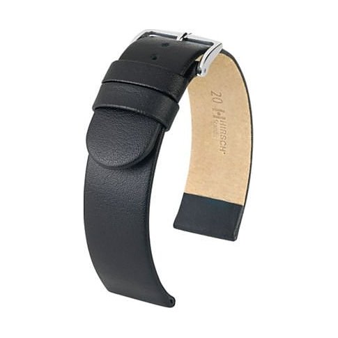 Hirsch Uhrenarmband aus Leder, schwarz, mit Dornschließe.