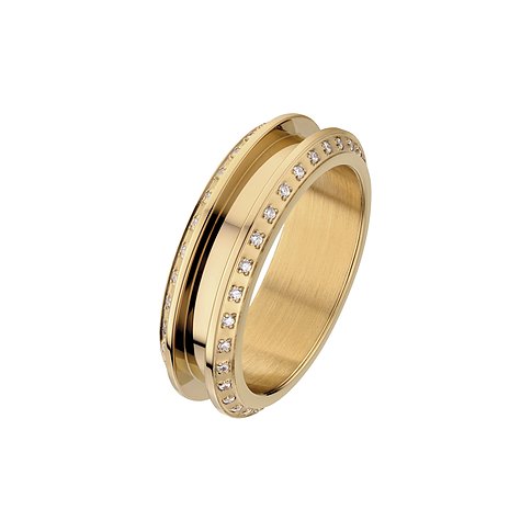 Bering Ring aus Edelstahl mit weißen Steinen.