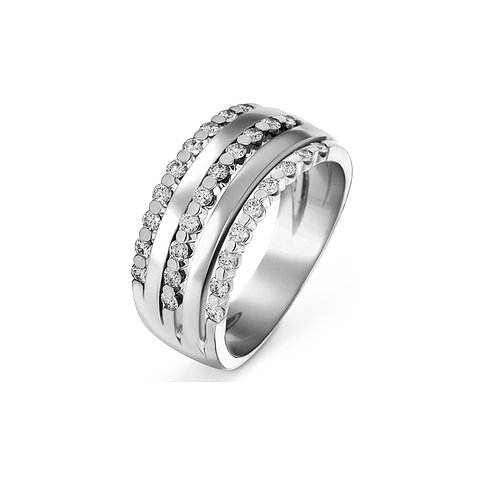 CHRIST Ring aus 585er Weißgold, besetzt mit drei Reihen funkelnder Diamanten. Der Ring glänzt und ist breit.