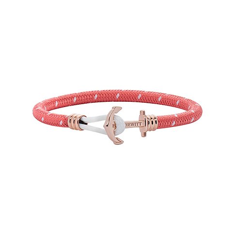Paul Hewitt Armschmuck: korallefarbenes Perlon/Nylon mit weißen Punkten, Roségold-Edelstahl-Ankerverschluss.