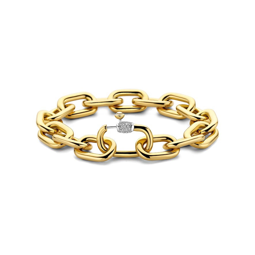 Ti Sento - Bracelet Milano en argent plaqué or, maillons larges, avec un fermoir zircone.