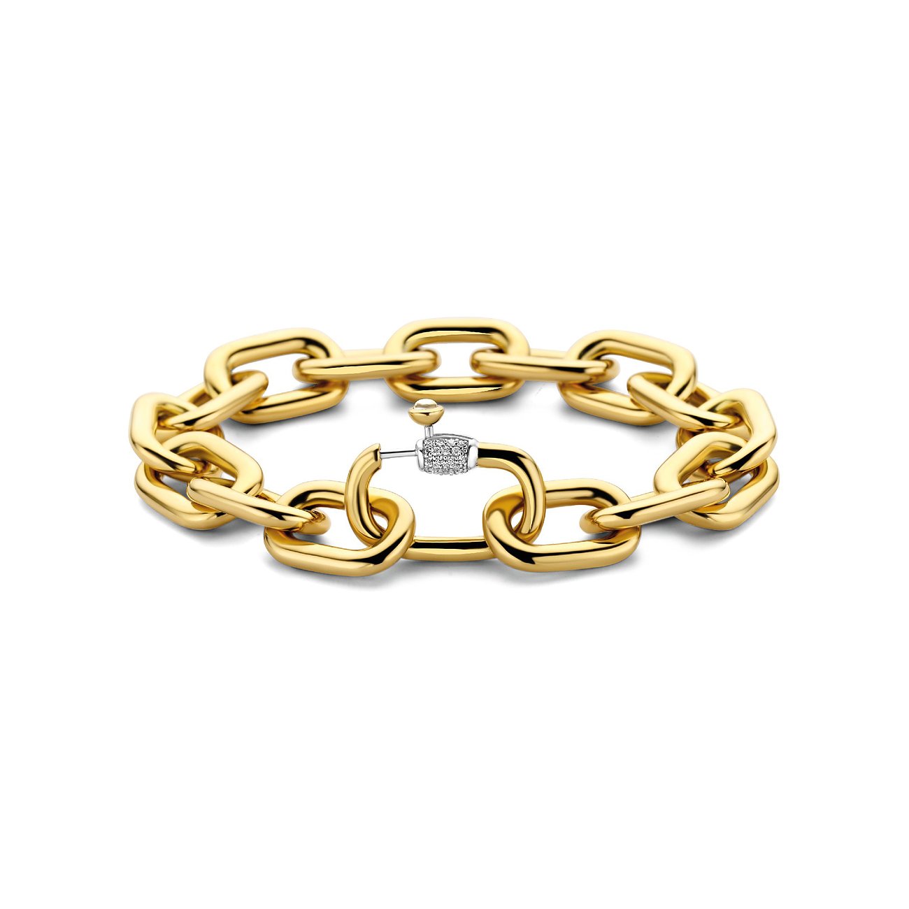 Ti Sento - Bracelet Milano en argent plaqué or, maillons larges, avec un fermoir zircone.