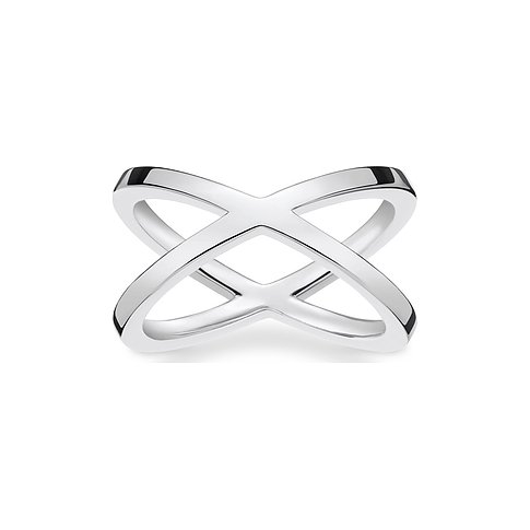 Thomas Sabo Ring aus 925er Silber mit überkreuztem Design und glänzender Oberfläche.