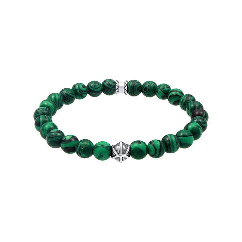 Kuzzoi Armband aus 925er Silber und gruenem Achat Farbstein, mit einem zentrierten, matten Totenkopf.