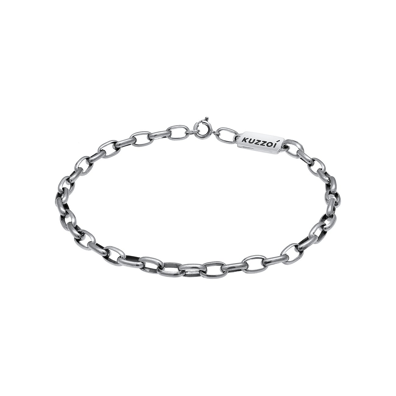 Kuzzoi Armband aus poliertem 925er Silber mit runden Kettengliedern und ovalen Anhängern