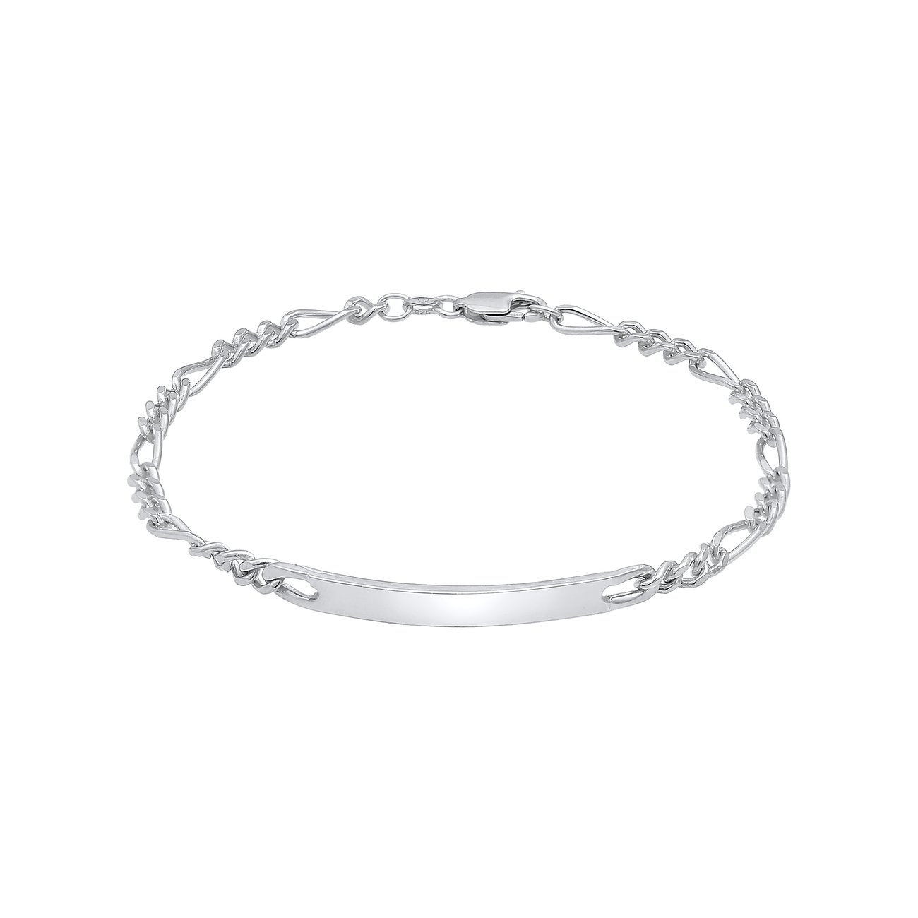 Bracciale Kuzzoi in argento 925: una catena tipo Figaro con placca centrale lucida e incisibile.