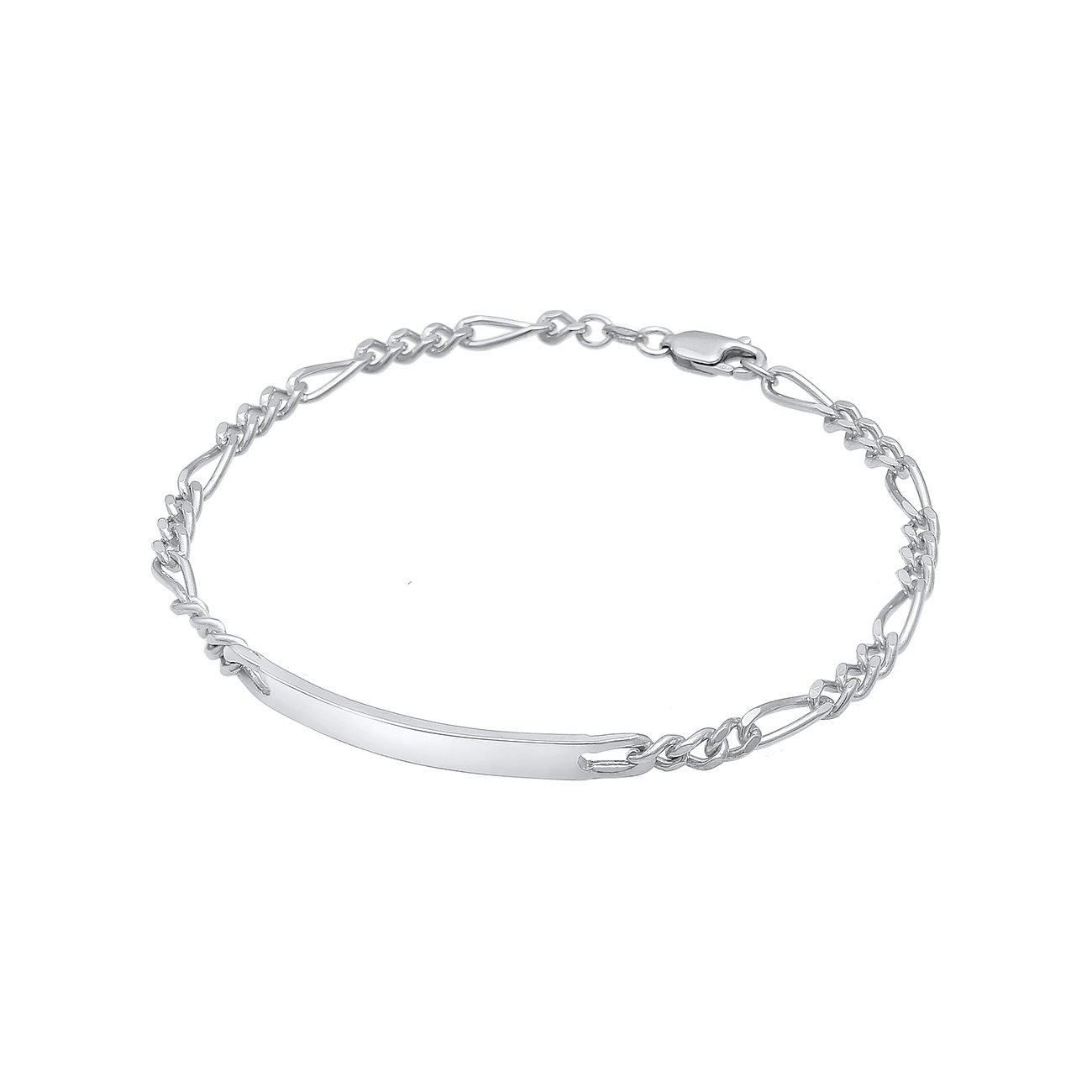 Un bracciale Kuzzoi in argento 925 lucido. Il bracciale a catena Figuea presenta una piastra dritta per incisione.