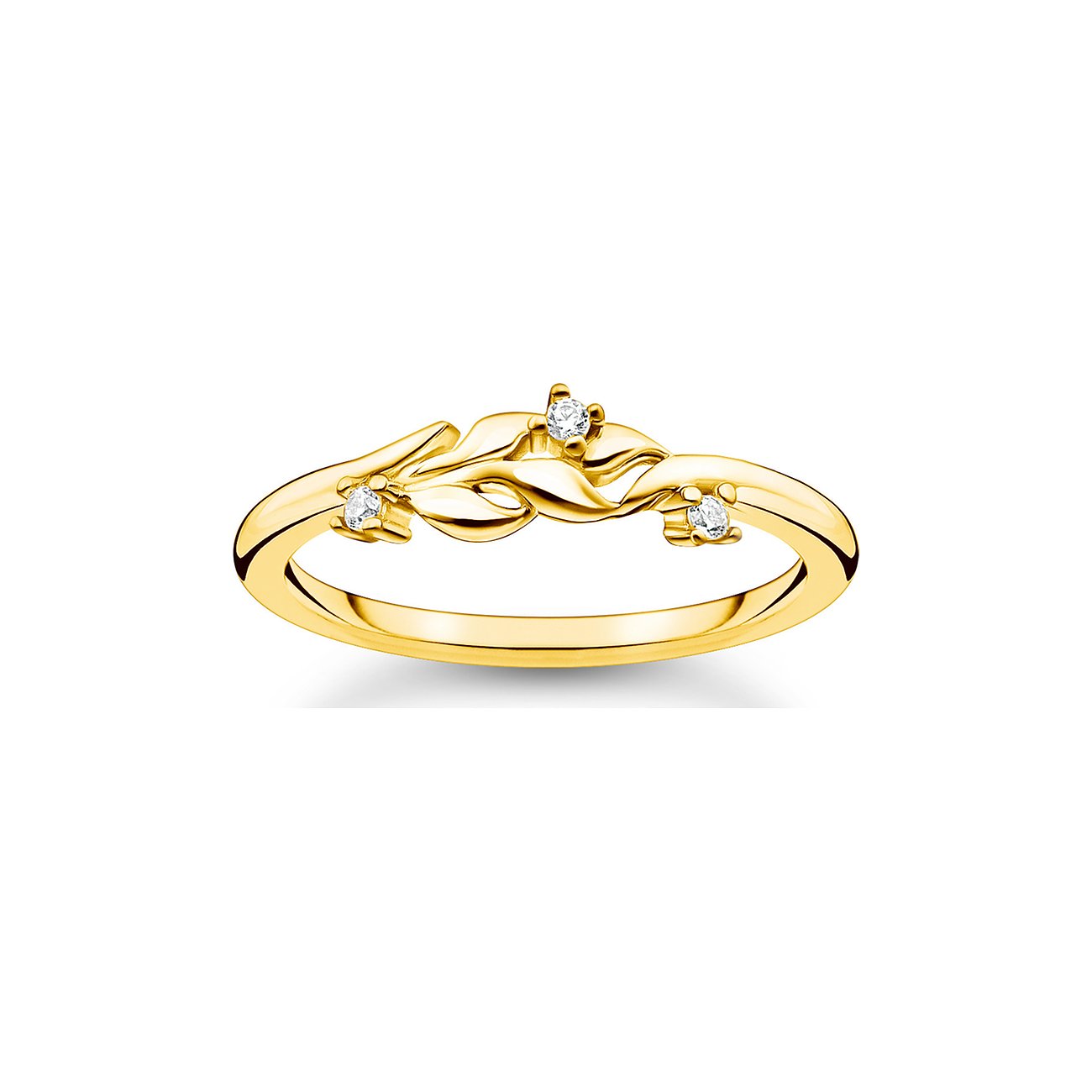 Thomas Sabo Ring aus gelbem 925er Silber mit Blattdesign und drei Zirkonia-Farbsteinen.