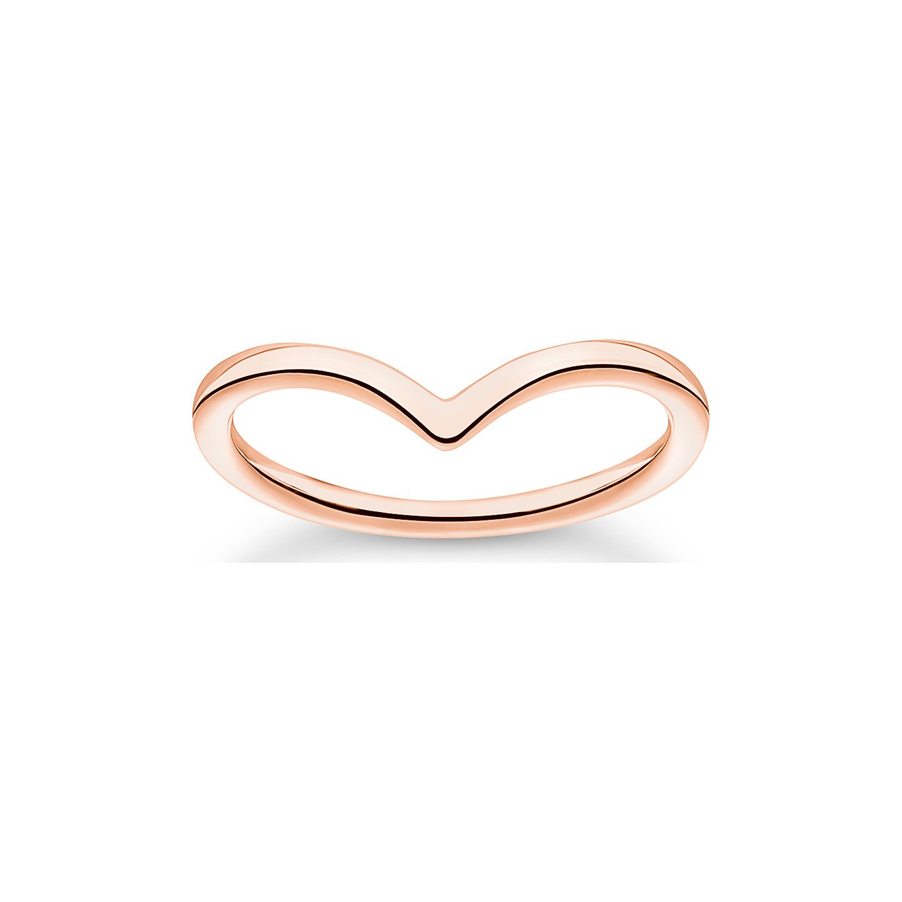 Thomas Sabo Ring aus roségoldfarbenem Silber, von oben betrachtet. Der Thomas Sabo Ring hat ein V-förmiges Design.