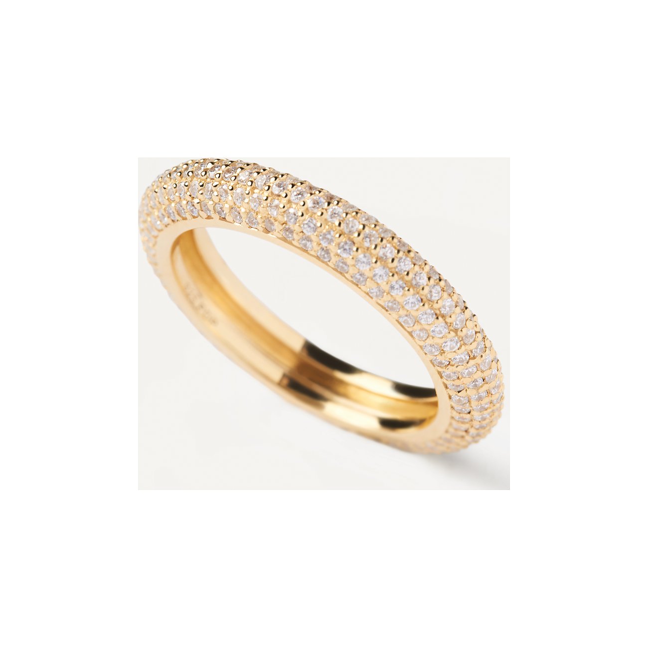 Ein PdPaola Silberring mit goldener Legierung und einem breiten Band aus glitzernden Zirkonia-Farbsteinen.