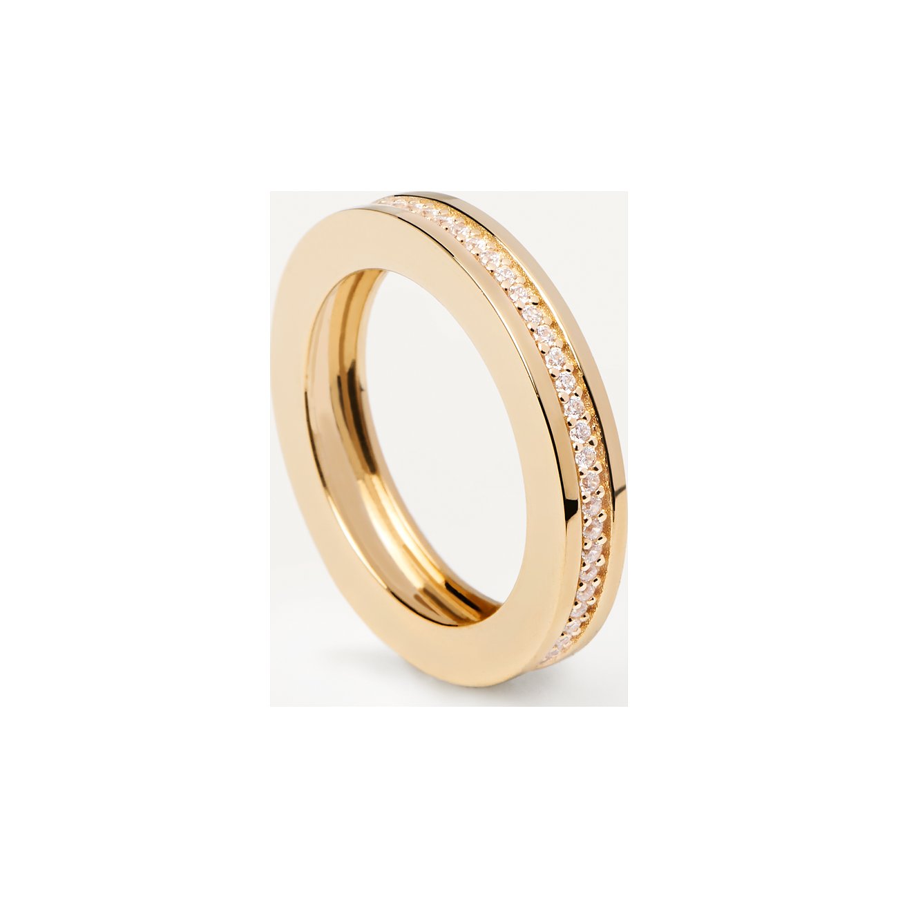 PdPaola Ring aus vergoldetem Silber mit einer Reihe klarer Zirkonia-Steine in der Mitte.