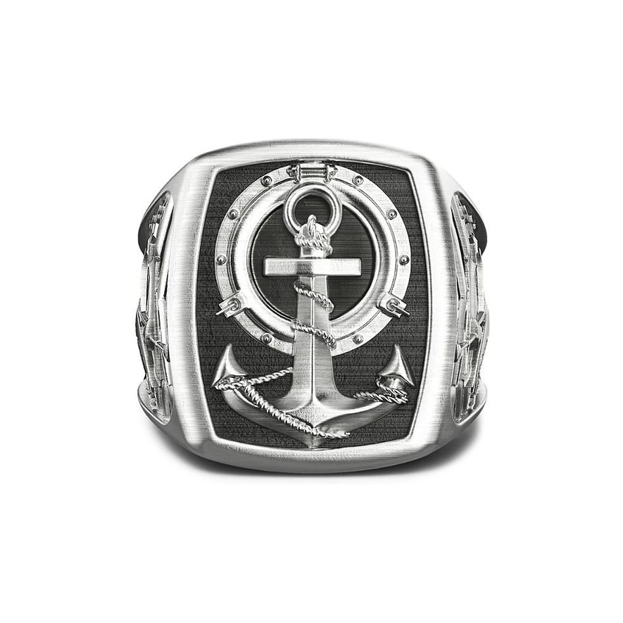 Zancan Herrenring aus Silber 925 mit Anker-Design und Seilverzierung, detailliert und markant.