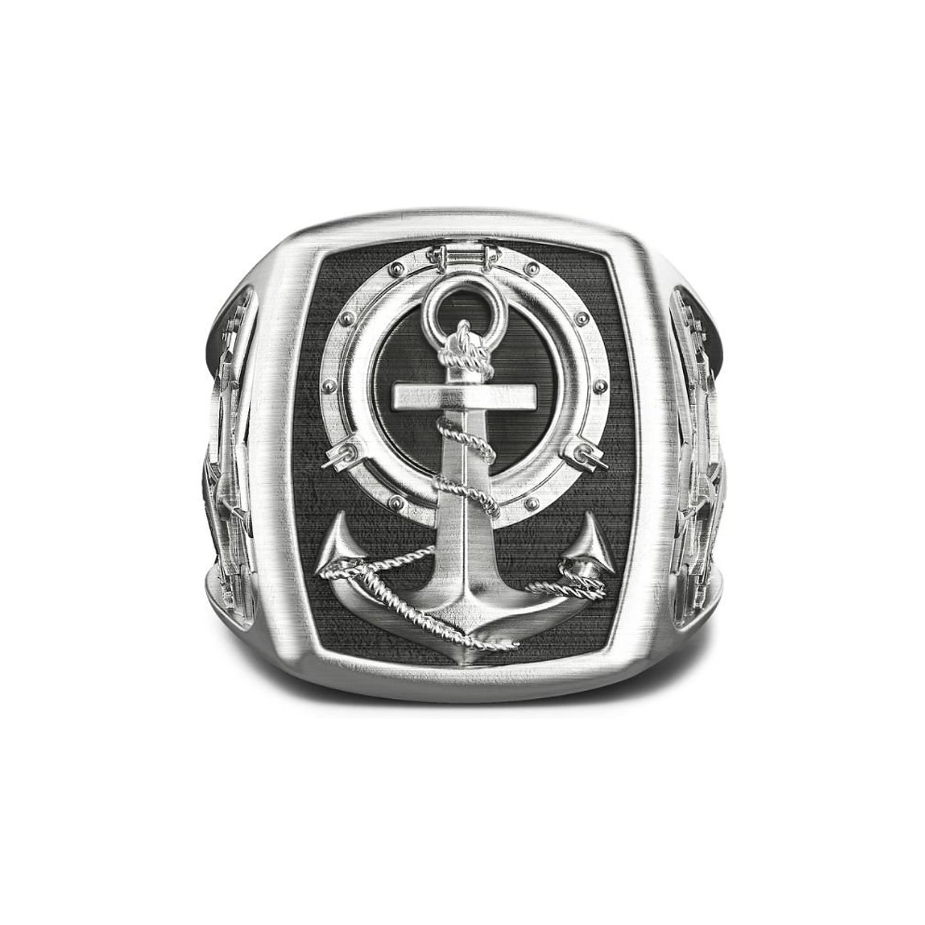 Zancan Herrenring aus Silber 925 mit Anker-Design und Seilverzierung, detailliert und markant.