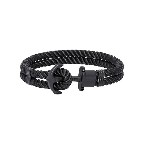 Bracciale Paul Hewitt in acciaio inox nero riciclato e Perlon/Nylon con chiusura ad ancora, dall'alto.