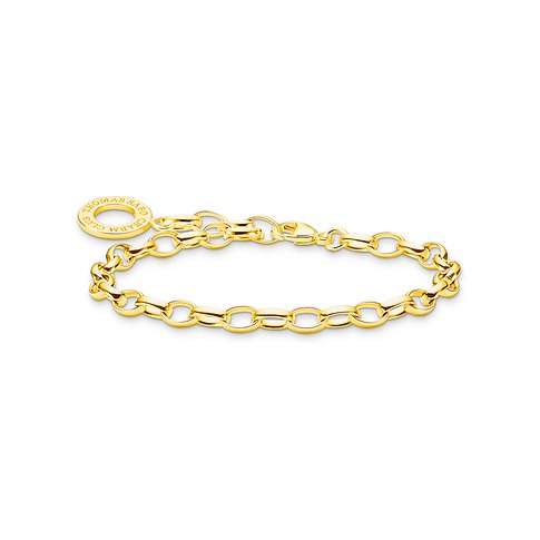 Thomas Sabo Armband aus vergoldetem 925er Silber mit Karabinerverschluss und runder Logo-Plakette.