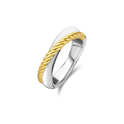 Ti Sento - Milano Ring aus 925er Silber mit einer goldenen, gedrehten Einkerbung, diagonal verlaufend.